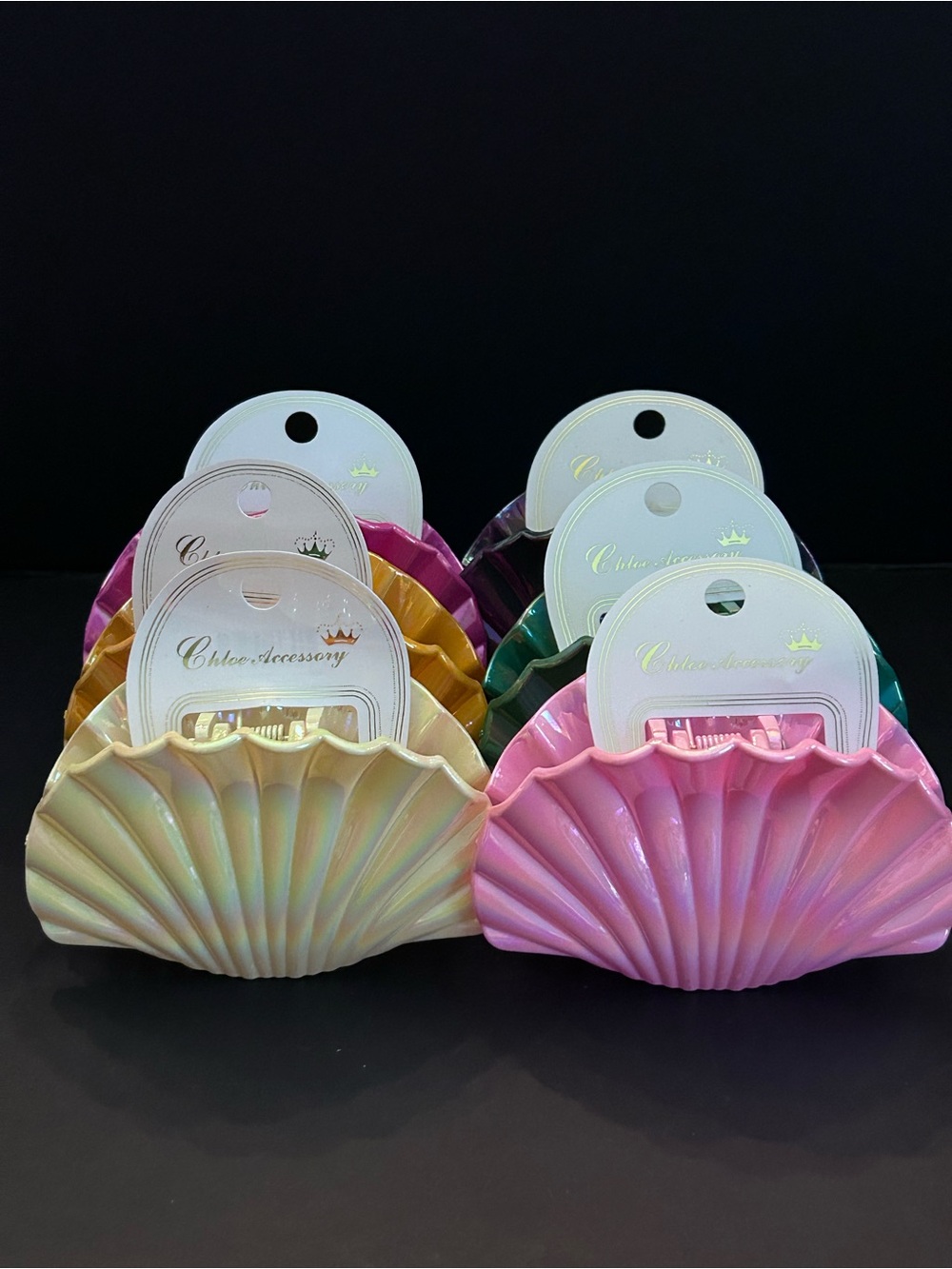 Iridescent Shell Hair Claw Clips — Set of Six Assorted Pearl Colors Brand New